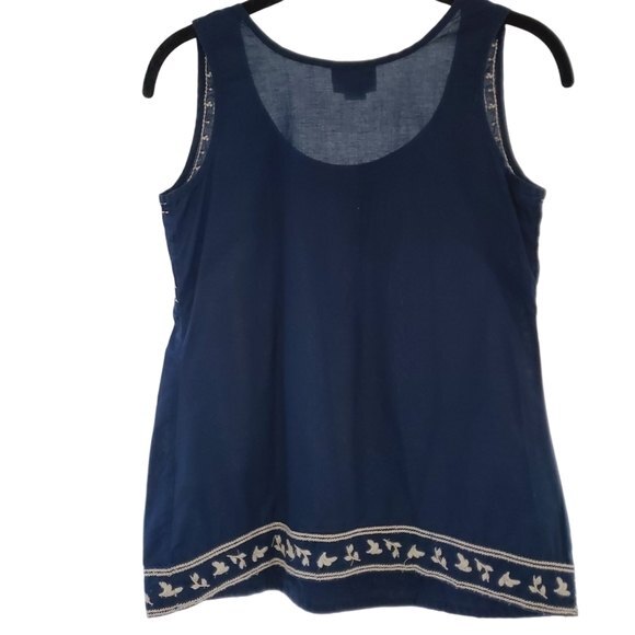 Converse One Star  Floral Embroidered Navy Blue White Cotton Tank Size XS - Picture 2 of 8